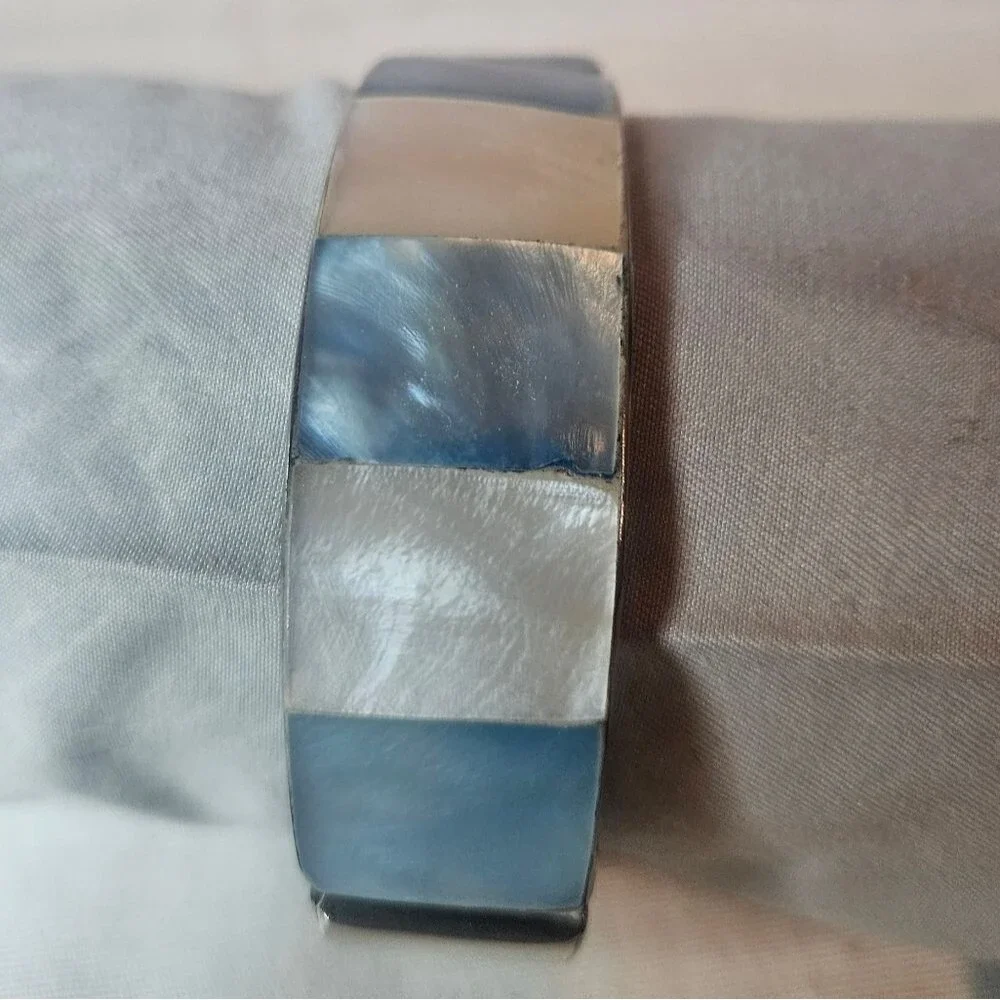 Vintage Mother Of Pearl Inlay Cuff Blue And White
